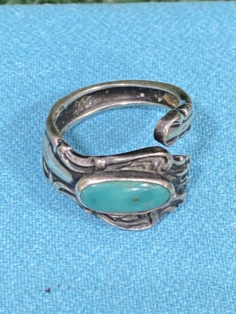 Vintage Southwestern Bypass Ring 925 Silver Turquoise Adjustable DFA Sterling