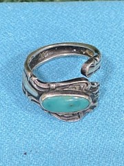 Vintage Southwestern Bypass Ring 925 Silver Turquoise Adjustable DFA Sterling