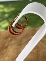 Vintage Copper Orange Hoop Earrings 14KT Wire Posts Retro Mod 1/2” Hoops NOS