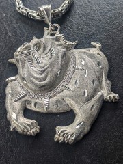 925 Sterling Silver One Of A Kind Vintage Bulldog Large Pendant & Chain