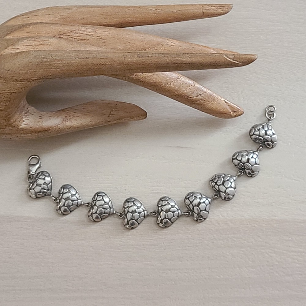 VINTAGE STERLING SILVER UNIQUE HEARTS LINKS BRACELET 6.25IN LONG 925