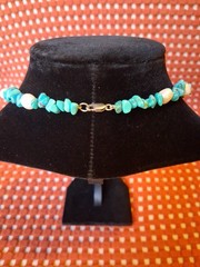 Vintage 925 Silver Turquoise And Pearl Necklace 17″