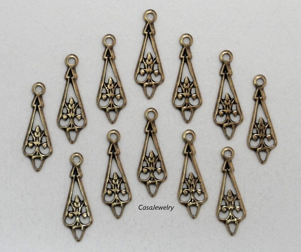 #3415 ANTIQUED GOLD OPEN FILIGREE TEARDROP W/TOP HANG RING – 12 Pc Lot