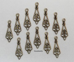#3415 ANTIQUED GOLD OPEN FILIGREE TEARDROP W/TOP HANG RING – 12 Pc Lot