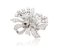 Lab-Created European-Cut, Baguette & Tapered Baguette-Cut Diamonds Ribbon Brooch
