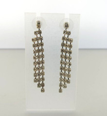 Vintage Earrings Silver Tone Clear Rhinestone Chandelier Dangle Drop Clip On