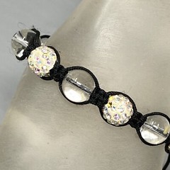 Glass Bead Bracelet Clear Druk Speckled AB Rhinestone Tension Cord Adjustable