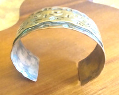 Vintage Brass Stamped Copper and Brass Cuff Bracelet Artisan Metal Art