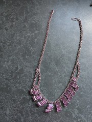 Vintage 1950s Amethyst Purple Rhinestone Fringe Choker Necklace Baguette Drop