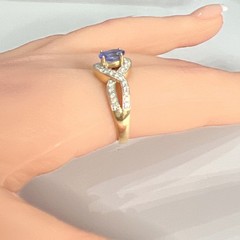 14k Yellow Gold Oval Cut Tanzanite & Round Natural Diamonds Ring Sz 8