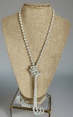 Vintage Rope Length Hand Knotted Faux Glass Pearl Necklace, 8mm Pearls, 56″