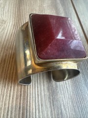 NEW Ann Taylor LOFT Gold Semi Precious Stone Cuff Bracelet Burgundy Wine Square