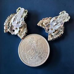 Weiss Earrings Rhinestone Clip On Clear Navette Signed Vintage Mid Century