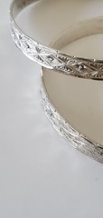 Vintage .900 Fine Silver Handmade & Engraved 2 Bangle Bracelets 2.25“ diameter