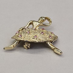 Vintage Ballerina Brooch Pink Rhinestones Gold Tone Speckled 1 5/8″