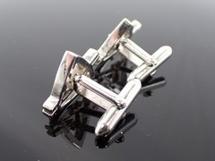 Vintage Swank Signed Geometric Triangle Cufflinks Silver Tone Mid Century