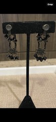 Miriam Haskell Signed Set Rare Flower Black Glass Rhinestone Necklace & Earrings