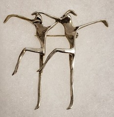 Large Vintage Modernist Abstract Silver Figural Brooch Dancers with Secure Clasp