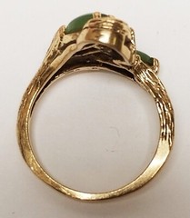 Vintage Green Jade Diamond 14K Yellow Gold Ring & Small Stud Earrings SET SZ 5.5