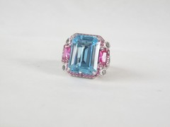 Vintage Sterling Silver 925 Large Natural Heated Blue Pink Topaz Ring Size 6