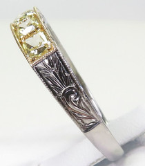 Antique Fancy Light Yellow Plat 18KY Cushion Diamond Wedding Band Size 6 EGL USA