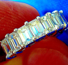Original EARTH MINED DIAMOND Emerald cut Deco Wedding Band SOLID PLATINUM Ring 6