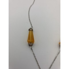 Vintage Art Deco Topaz Glass Bead Chain Czech Style Drop Markasite Necklace READ