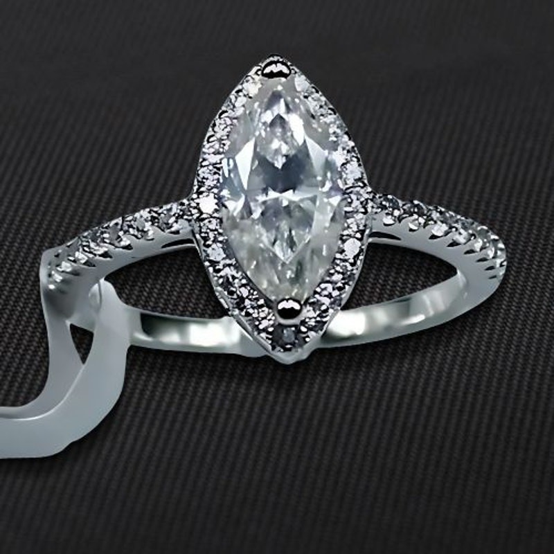 Moissanite Engagement Ring Marquise Cut Halo Pave CZ Sterling Silver 8 NWT