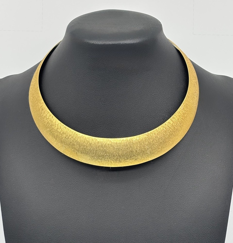 Vintage Milor Italy Brushed Textured Bronze Collar Torque Choker Necklace Signed