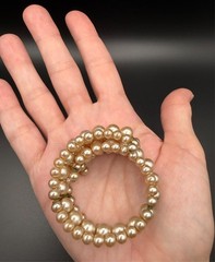 Vintage Multi Strand Faux Pearl Coil Bracelet Champagne Cream Unsigned MCM