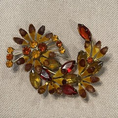 Lot Of 3 Vintage Brooch Pins All Prong Set Rhinestones 1 Signed Austria Flowers