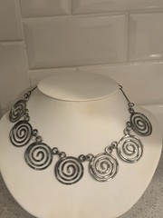 Vintage Silver Tone Spiral Necklace Art Deco Modern Statement Necklace Quality!!