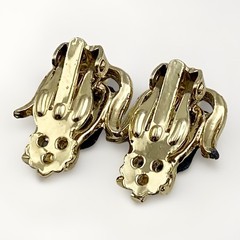 Vintage Guilloche Peacock Iridescent Tulip Clip On Earrings Oil Slick Gold Tone