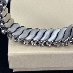 Vintage Silver Tone Expandable Stretch Clear Rhinestone Bracelet 3 Rows