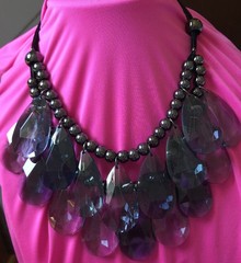 Vintage Joan Rivers Blue Gray Teardrop Bib Statement Necklace & Pouch