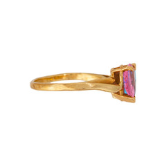 Vintage 14K Yellow Gold Pink Tourmaline Blue Topaz Toi et Moi Bypass Ring Size 7