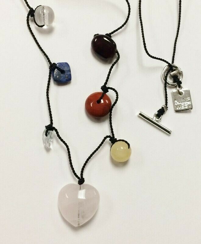 12 NINE WEST GENUINE MULTI-GEMSTONE HEART PENDANT HAND STRUNG 16″ NECKLACES 126A