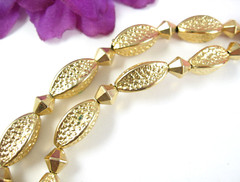 Double Strand GOLDTONE BEADED NECKLACE Vintage Choker Football Beads 15.5 In