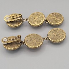 Long Dangle Drop Clip On Earrings Dyed Howlite Cabochons Bronze Color Vintage
