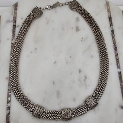 Vintage Napier Necklace Silver Tone Woven Chain Statement Textured Links Signed