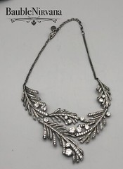 Givenchy Gun Metal & Rhinestone Textured Leaves Statement Bib Necklace WOW!!