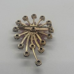 Vintage Pink Flower Sunburst Brooch Lavender Rhinestone Gold Tone Spray Pin