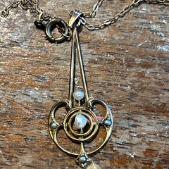Art Nouveau Edwardian Target Lavalier Pendant 10k Gold Irregular Natural Pearls