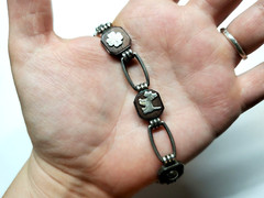 Vintage Art Deco Victor Mayer Silver Good Luck Bracelet Mahogany Wood Panel
