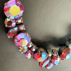 VTG Regency Red/ Pink Rhinestone Necklace W Aurora Borealis Finish