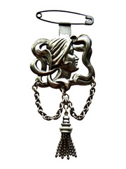 aRT NOUVEA ANTIQUE JEWELRY PIN ELITE WM LUKEY SILVER PLATE LARGE BROOCH neocurio