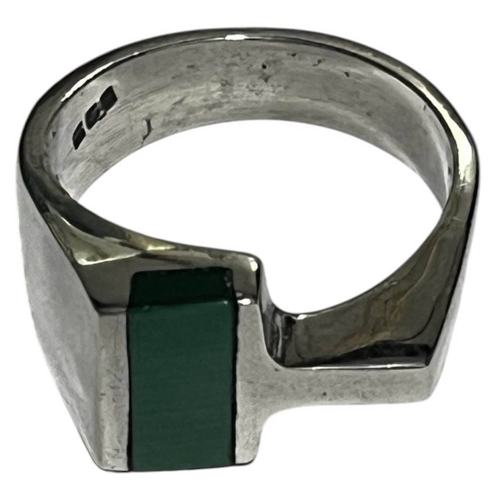 Vintage Sterling Silver Malachite Ring Size 9 Modernist Geometric Design 10.22g