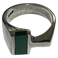 Vintage Sterling Silver Malachite Ring Size 9 Modernist Geometric Design 10.22g