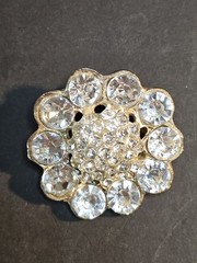 Vintage Rhinestone Flower Brooch Dome Center Cluster Clear Stones Pin Daisy