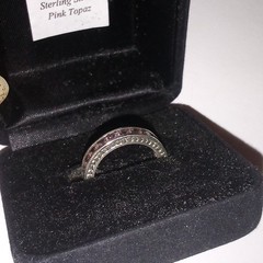 Vintage 925 Sterling Silver Pink Topaz Eternity Band Ring Original Velvet Box 6